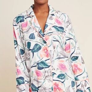Anthropologie Malin Gyllensvaan Floral Bunny Rabbit Flannel sleep Pajama Top S